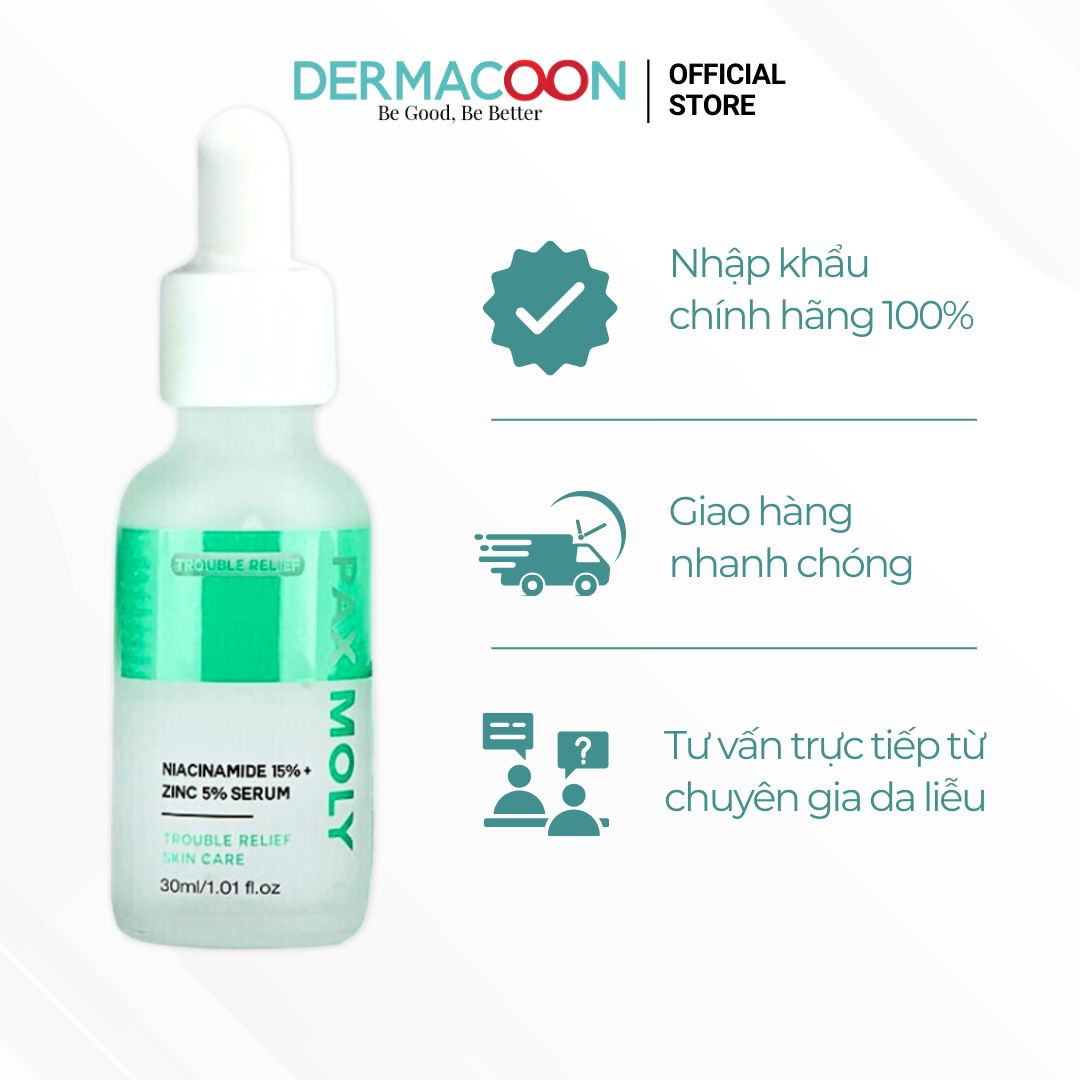 Tinh chất giúp kiểm soát dầu thừa và mờ thâm mụn PAX MOLY Niacinamide 15% + Zinc 5% Serum 30ml