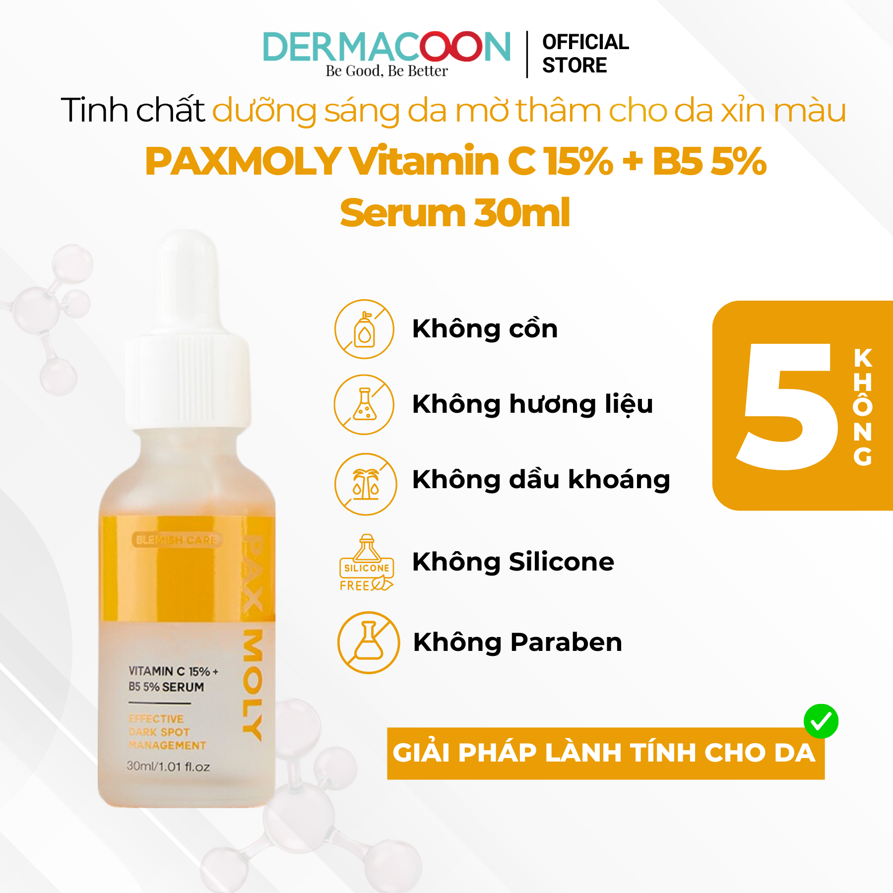 Tinh chất dưỡng sáng và làm giảm các dấu hiệu da thâm sạm PAX MOLY Vitamin C 15% + B5 5% Serum 30ml