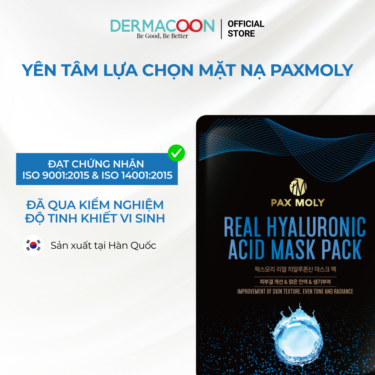Mặt nạ dưỡng ẩm giúp làm dịu da và cải thiện da khô ráp PAX MOLY Real Hyaluronic Acid Mask Pack (Hộp 10 miếng)