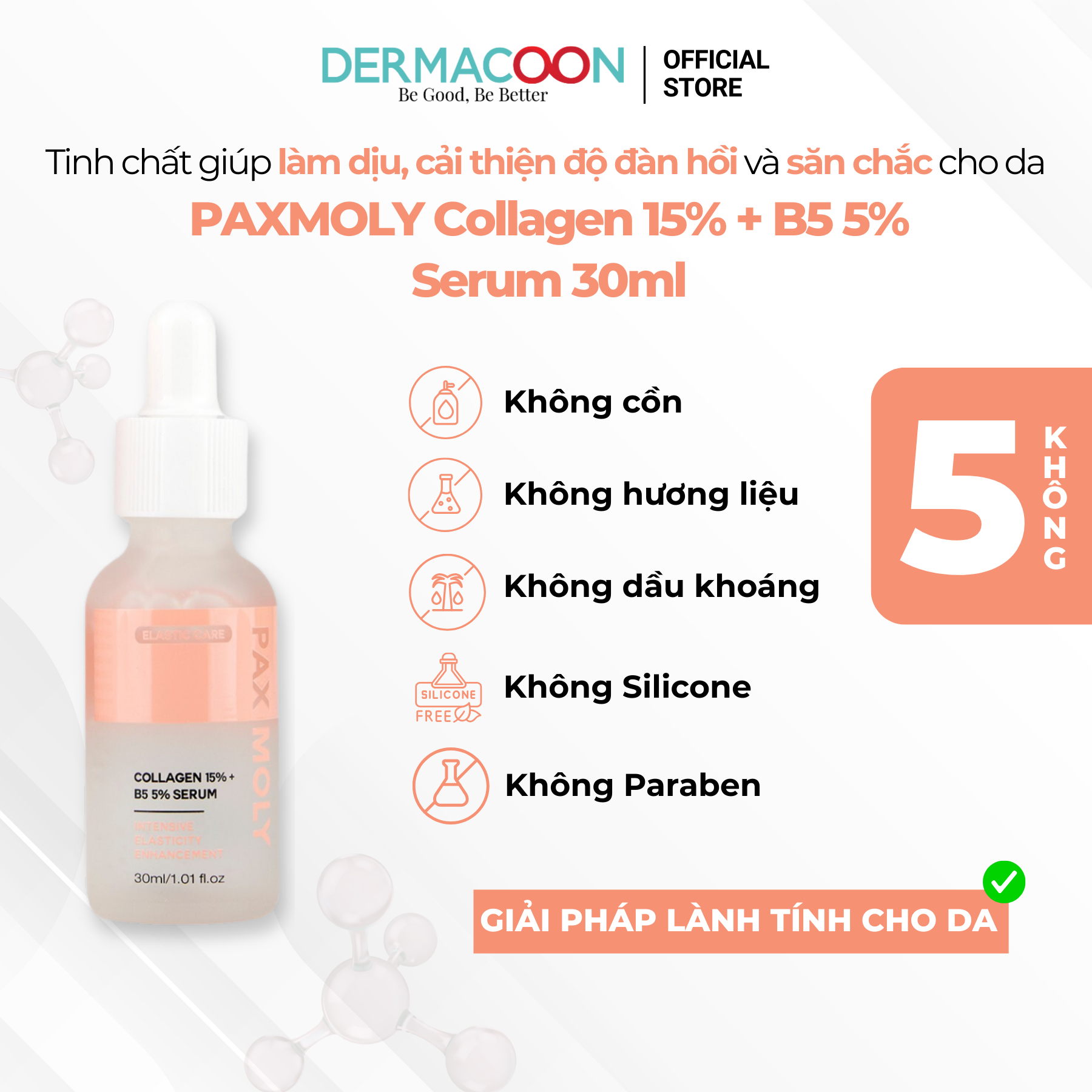 Tinh chất giúp cải thiện độ đàn hồi và làm dịu cho da nhạy cảm PAX MOLY Collagen 15% + B5 5% Serum 30ml