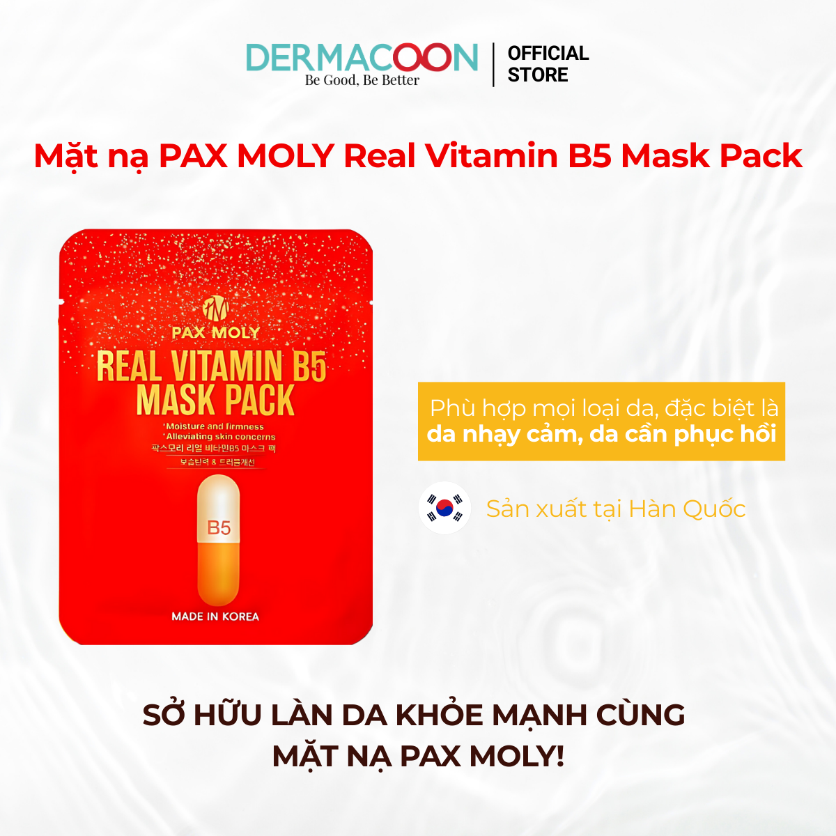 Mặt nạ dưỡng ẩm giúp làm dịu và làm mềm da khô, da mất nước PAX MOLY Real Vitamin B5 Mask Pack 5 Miếng