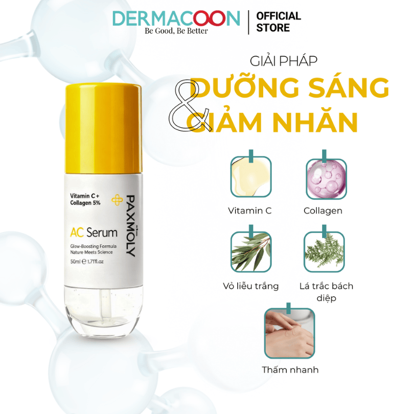 Tinh chất giúp dưỡng sáng và cải thiện độ đàn hồi da PAX MOLY Vitamin C + Collagen 5% AC Serum 50ml