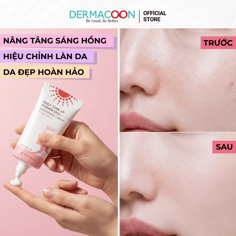 Kem chống nắng giúp kiềm dầu nâng tone chiết xuất rau má Pax Moly Daily Tone Up Vitamin Cica Sunscreen Cream 50ml