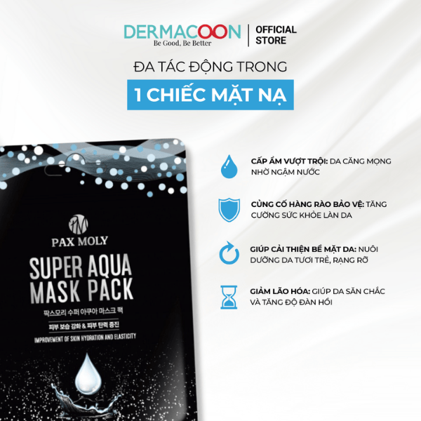 Mặt nạ dưỡng ẩm giúp da mềm mịn căng bóng và tràn đầy sức sống PAXMOLY Super Aqua Mask Pack 5 Miếng