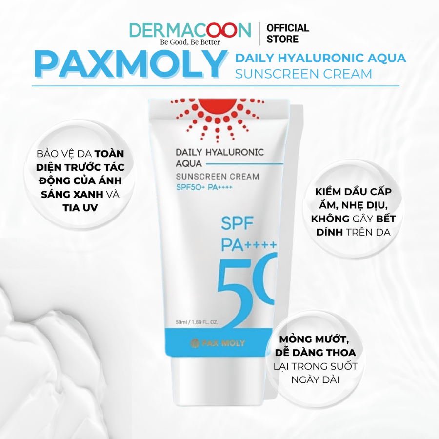Kem chống nắng kiềm dầu giúp dưỡng ẩm và bảo vệ da PAXMOLY Daily Hyaluronic Aqua Sunscreen Cream