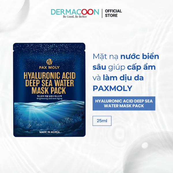 Mặt nạ dưỡng ẩm chuyên sâu giúp làm dịu kích ứng trên da khô PAX MOLY Hyaluronic Acid Deep Sea Water Mask Pack 5 Miếng