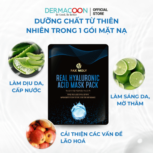 Mặt nạ dưỡng ẩm giúp làm dịu da và cải thiện da khô ráp PAX MOLY Real Hyaluronic Acid Mask Pack (Hộp 10 miếng)