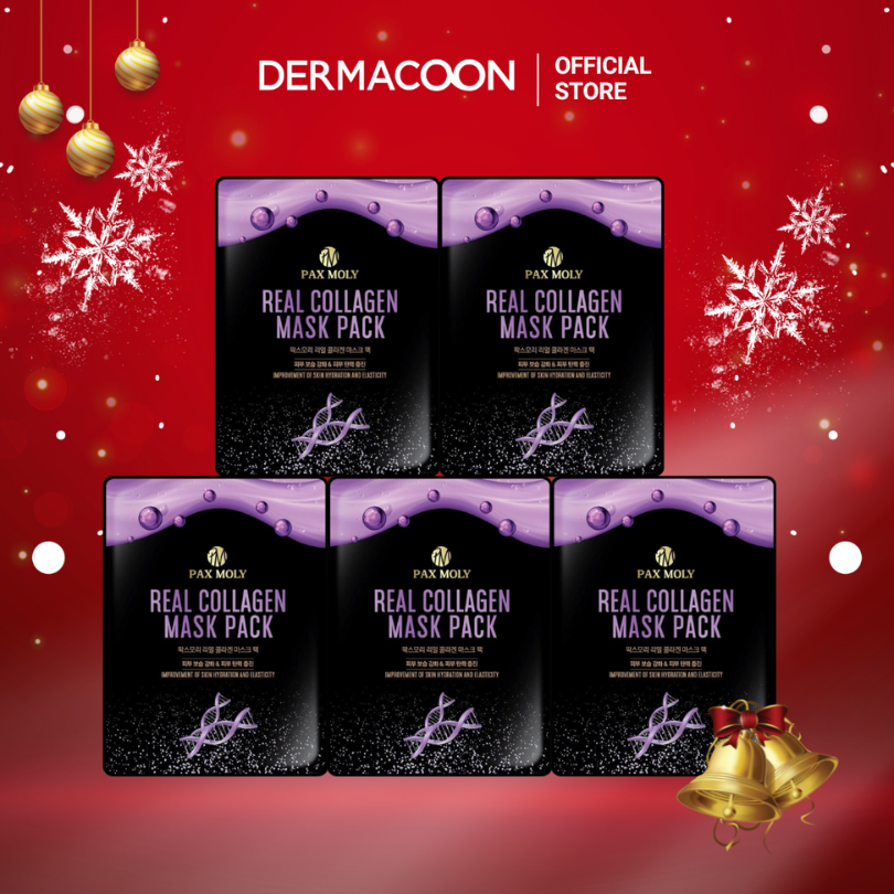 Mặt nạ dưỡng ẩm giúp da săn chắc, mịn màng và cải thiện độ đàn hồi da PAX MOLY Real Collagen Mask Pack 5 Miếng