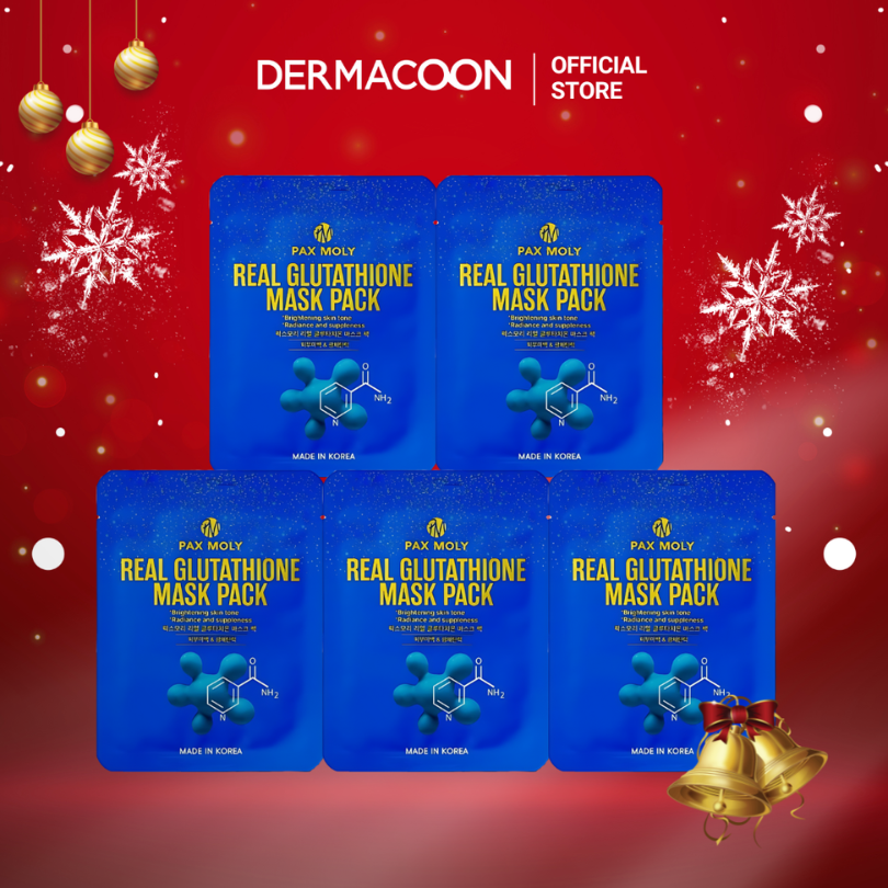 Mặt nạ dưỡng ẩm giúp làm sáng và giảm các dấu hiệu lão hoá da PAX MOLY Real Glutathione Mask Pack 5 Miếng