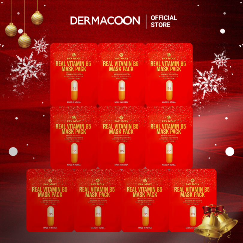 Hộp 10 miếng Mặt nạ dưỡng ẩm giúp làm dịu và làm mềm da khô, da mất nước PAX MOLY Real Vitamin B5 Mask Pack