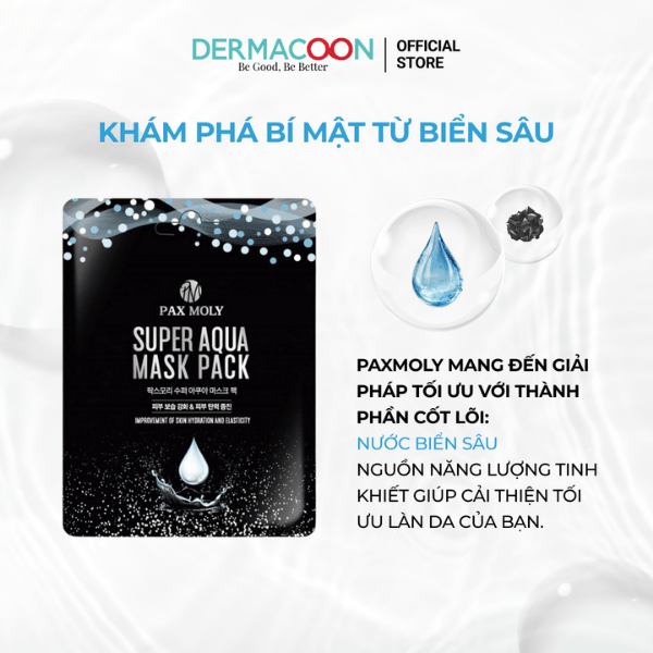 Mặt nạ dưỡng ẩm giúp da mềm mịn căng bóng và tràn đầy sức sống PAXMOLY Super Aqua Mask Pack (Hộp 10 miếng)