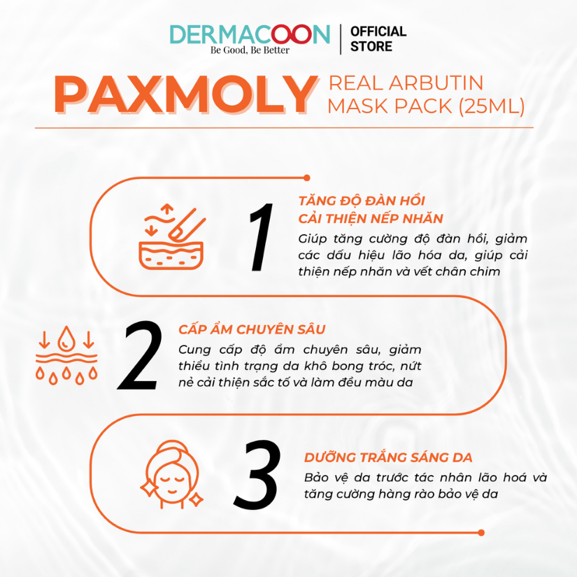 Mặt nạ dưỡng ẩm giúp dưỡng sáng và làm đều màu da PAX MOLY Real Arbutin Mask Pack (Hộp 10 miếng)