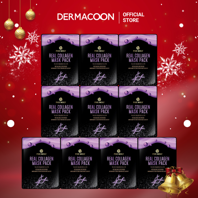 Hộp 10 miếng Mặt nạ dưỡng ẩm giúp da săn chắc, mịn màng và cải thiện độ đàn hồi da PAX MOLY Real Collagen Mask Pack