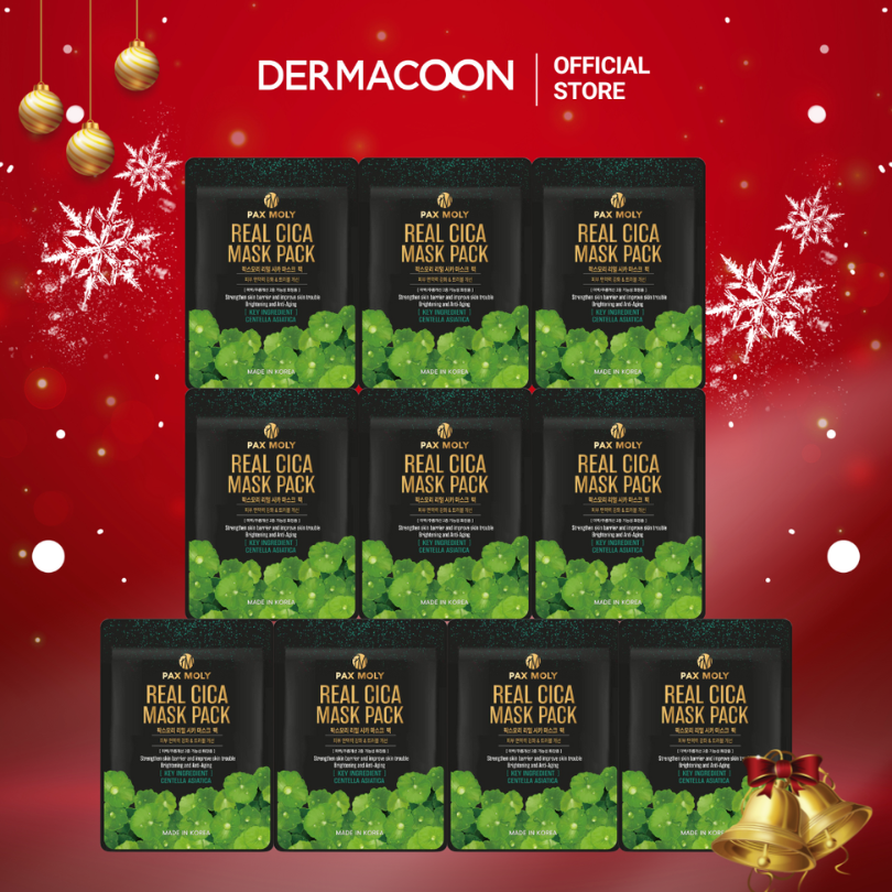 Hộp 10 miếng mặt nạ dưỡng ẩm giúp làm dịu, giảm kích ứng và cải thiện các vấn đề về da PAX MOLY Real Cica Mask Pack