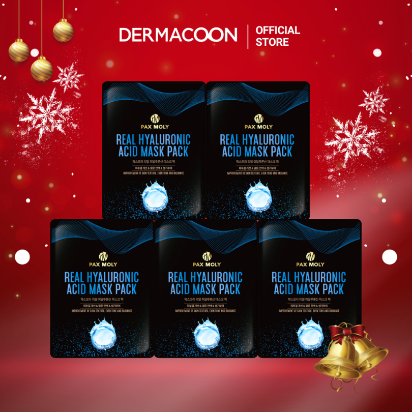 Mặt nạ dưỡng ẩm giúp làm dịu da và cải thiện da khô ráp PAX MOLY Real Hyaluronic Acid Mask Pack (5 Miếng)