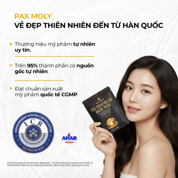 Mặt nạ dưỡng ẩm giúp da săn chắc và làm giảm dấu hiệu lão hoá da PAX MOLY Real Coenzyme Q10 Mask Pack (5 Miếng)