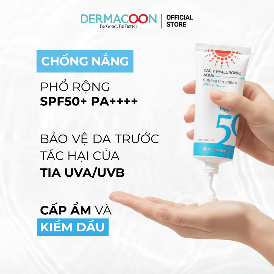 Kem chống nắng kiềm dầu giúp dưỡng ẩm và bảo vệ da PAXMOLY Daily Hyaluronic Aqua Sunscreen Cream