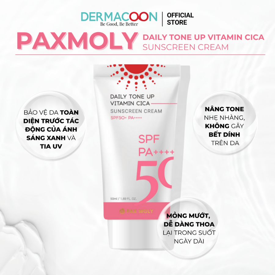Kem chống nắng giúp kiềm dầu nâng tone chiết xuất rau má Pax Moly Daily Tone Up Vitamin Cica Sunscreen Cream 50ml