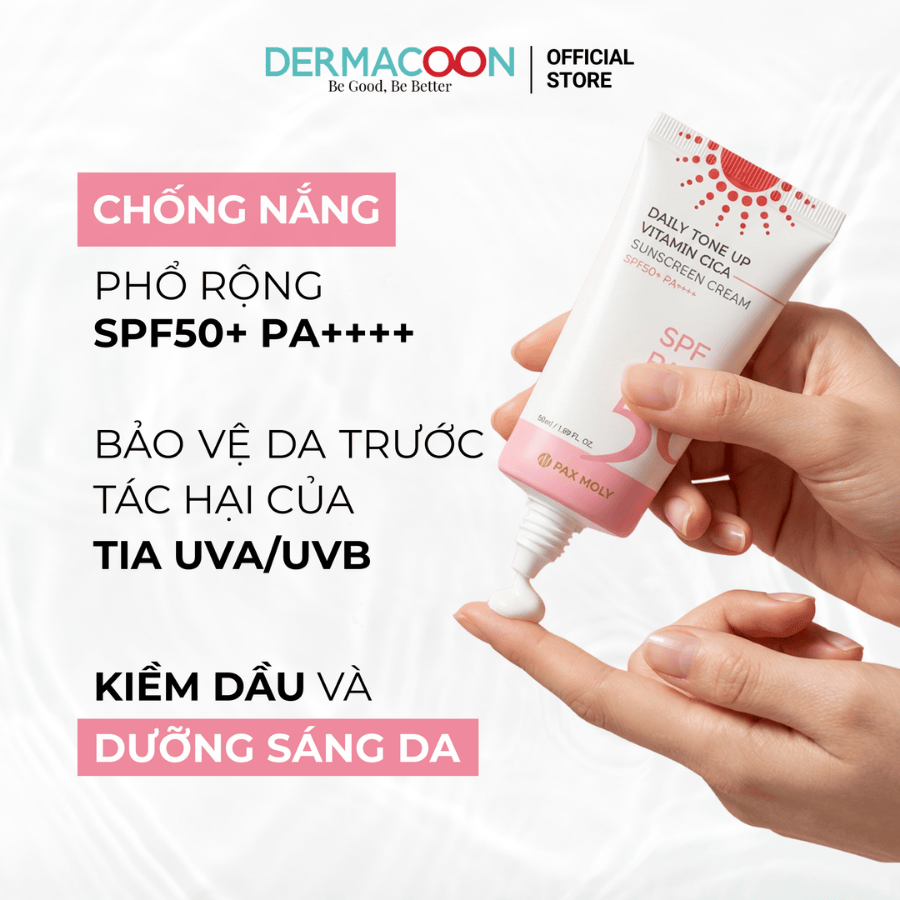 Kem chống nắng giúp kiềm dầu nâng tone chiết xuất rau má Pax Moly Daily Tone Up Vitamin Cica Sunscreen Cream 50ml