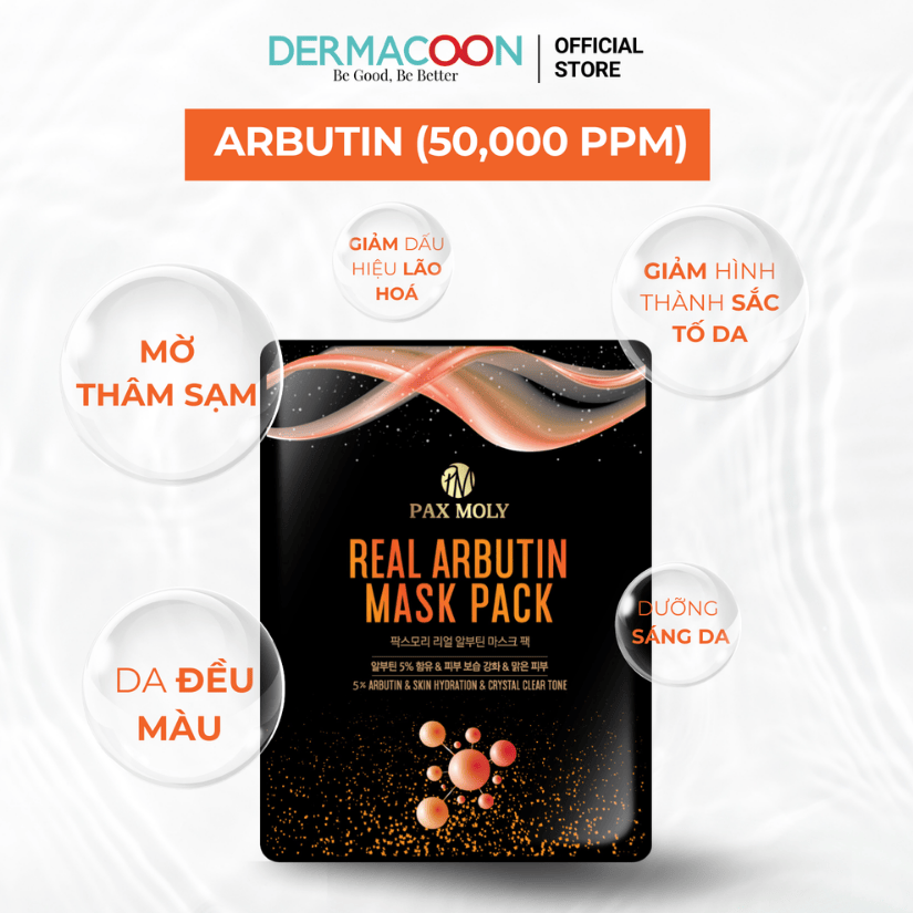 Mặt nạ dưỡng ẩm giúp dưỡng sáng và làm đều màu da PAX MOLY Real Arbutin Mask Pack (5 Miếng)