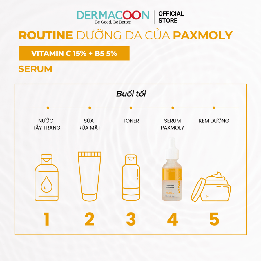 Tinh chất dưỡng sáng và làm giảm các dấu hiệu da thâm sạm PAX MOLY Vitamin C 15% + B5 5% Serum 30ml