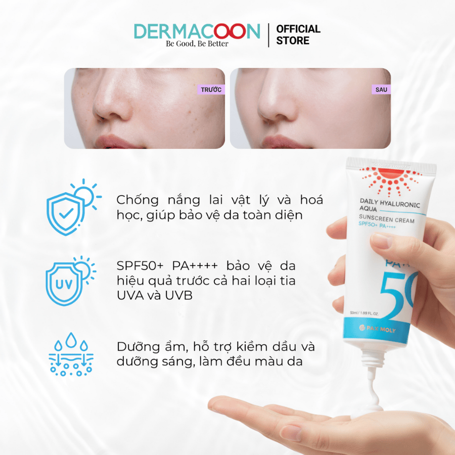 Kem chống nắng kiềm dầu giúp dưỡng ẩm và bảo vệ da PAXMOLY Daily Hyaluronic Aqua Sunscreen Cream