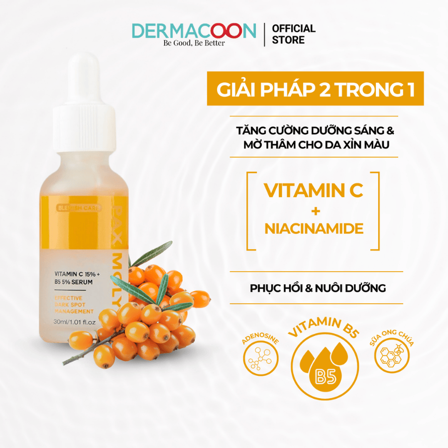 Tinh chất dưỡng sáng và làm giảm các dấu hiệu da thâm sạm PAX MOLY Vitamin C 15% + B5 5% Serum 30ml