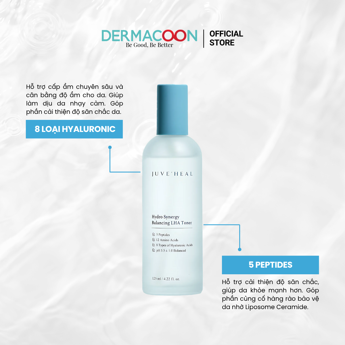 Nước cân bằng cấp ẩm dưỡng sáng da Juve’Heal Hydro Synergy Balancing LHA Toner 125ml