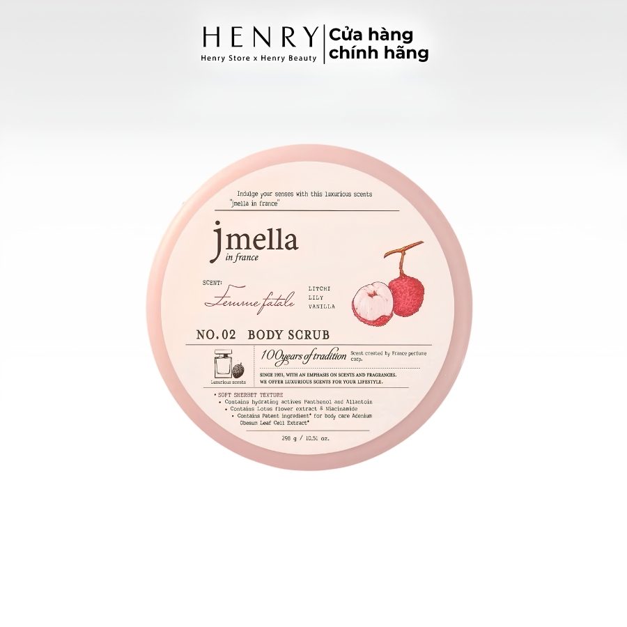 [ Hàng Công Ty] Tẩy Tế Bào Chết Jmella No.02 Body Scrub 298g – Làm Sạch Da, Mềm Mịn Và Lưu Hương Femme Fatale