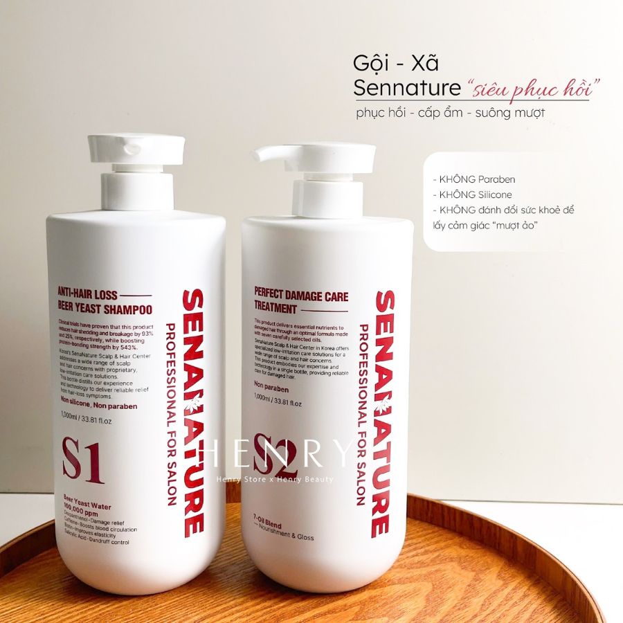 [Tặng Sữa Rửa Mặt Cao Cấp] Combo Gội + Xả Sena Nature 1000ml x 2 Giúp Phục Hồi Tóc Hư Tổn