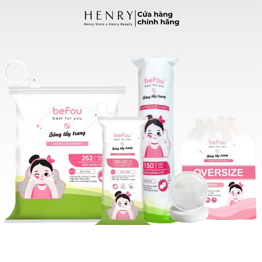 Bông Tẩy Trang Befou Cotton Pads Đa Dạng Kích Thước, Sợi Bông Tự Nhiên Siêu Mềm Mại