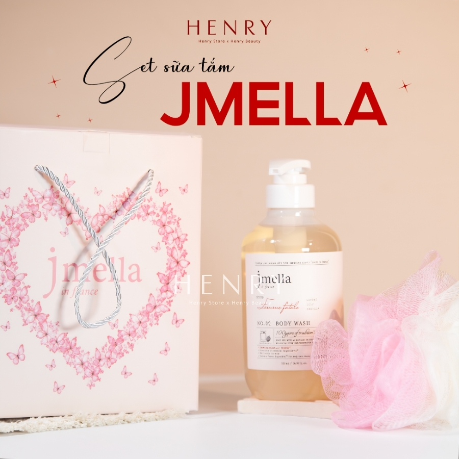 Set Sữa Tắm Jmella No.2 1000ml + Bông Tắm – Sữa Tắm Hương Nước Hoa Pháp, Dưỡng Ẩm Mềm Mịn Da