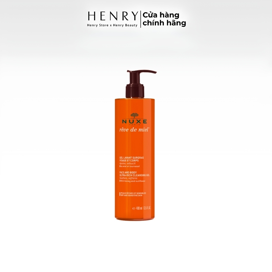 NUXE Rêve de Miel Face and Body Ultra-Rich Cleansing Gel 400ml – Gel Rửa Mặt & Tắm Toàn Thân Cho Da Khô, Nhạy Cảm