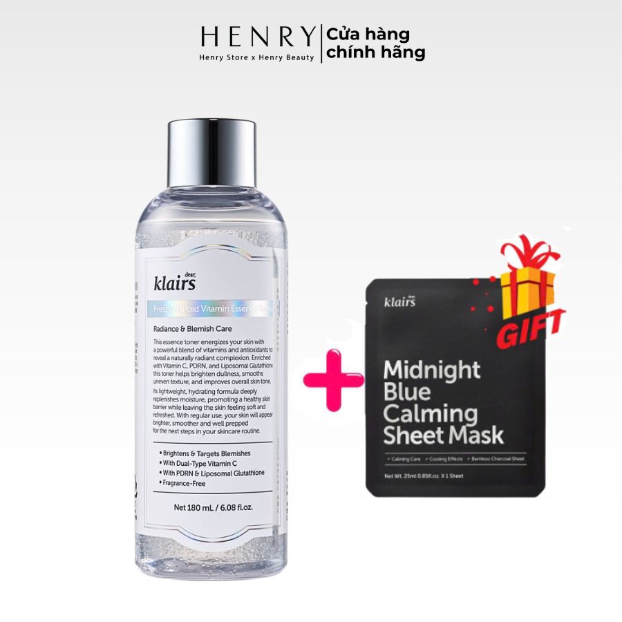 [Hàng Công Ty] Toner Klairs Freshly Juiced Vitamin Essence 180ml, Dưỡng Sáng & Tăng Cường Sức Sống Cho Da