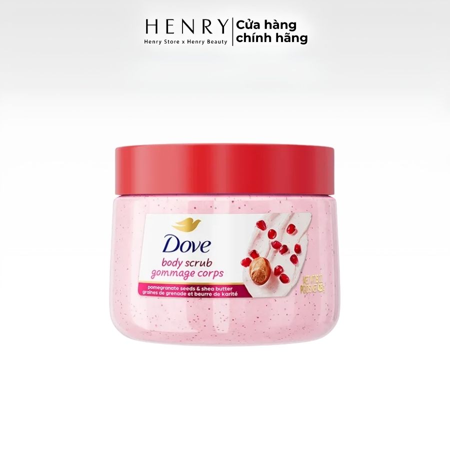 [Bản Mỹ] Tẩy Tế Bào Chết Dove Pomegranate Seeds & Shea Butter Body Scrub 425g – Làm Sạch Dịu Nhẹ, Dưỡng Ẩm & Hương Lựu Thơm Mát