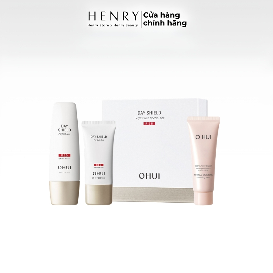 Set Kem Chống Nắng OHUI Shield Perfect Sun Special Set Red 3 Món Bảo Vệ Da, Dưỡng Ẩm Mịn Màng