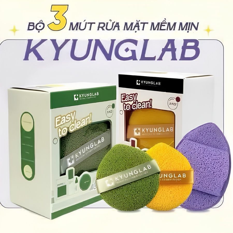 Hộp 3 Miếng Rửa Mặt Bọt Biển KR.LAB Cleansing Sponge – Làm Sạch Dịu Nhẹ, Mềm Mại Cho Mọi Loại Da