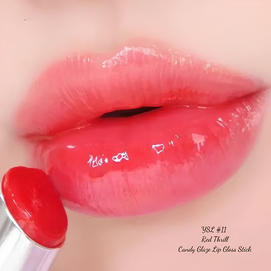 [Fullsize] Son Dưỡng YSL Rouge Volupte Candy Glaze 11 Red  Thrill – Đỏ Cam Tươi Tắn, Cho Đôi Môi Căng Mọng