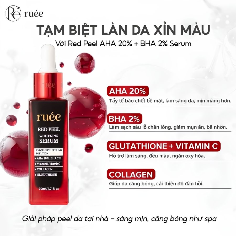 [Hàng Công Ty] Serum Peel Da Sinh Học Ruee Red Peel Whitening Serum 30ml – Hỗ Trợ Làm Sạch Sâu, Da Mịn Màng Và Tươi Sáng Hơn