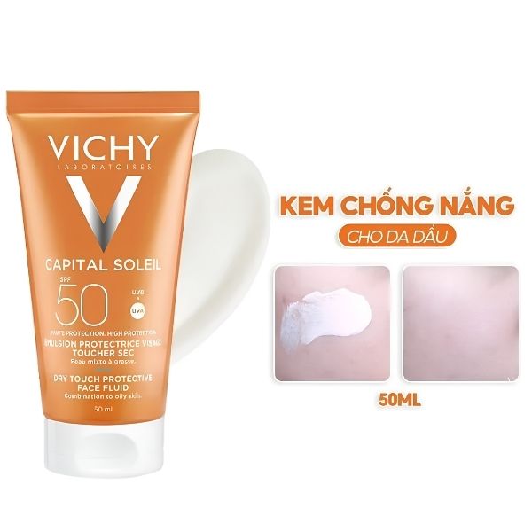 Kem Chống Nắng Vichy Capital Soleil Dry Touch Face Fluid SPF50+ 50ml – Kiềm Dầu, Bảo Vệ Da Toàn Diện & Nâng Tông Tự Nhiên