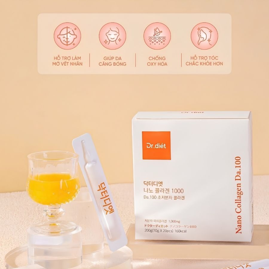 Nước Trắng Da Nano Collagen DA.100 Dr.Diet GC Hàn Quốc 200g – Bổ Sung Collagen, Hỗ Trợ Da Căng Mịn & Rạng Rỡ Từ Bên Trong