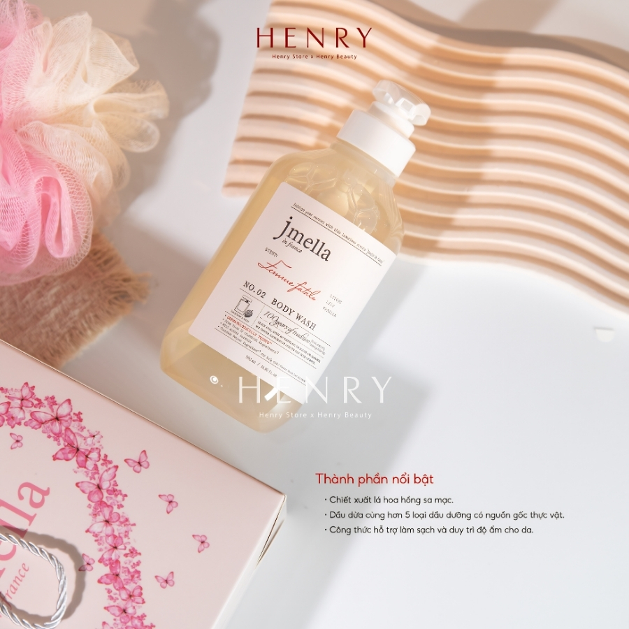 Set Sữa Tắm Jmella No.2 1000ml + Bông Tắm – Sữa Tắm Hương Nước Hoa Pháp, Dưỡng Ẩm Mềm Mịn Da