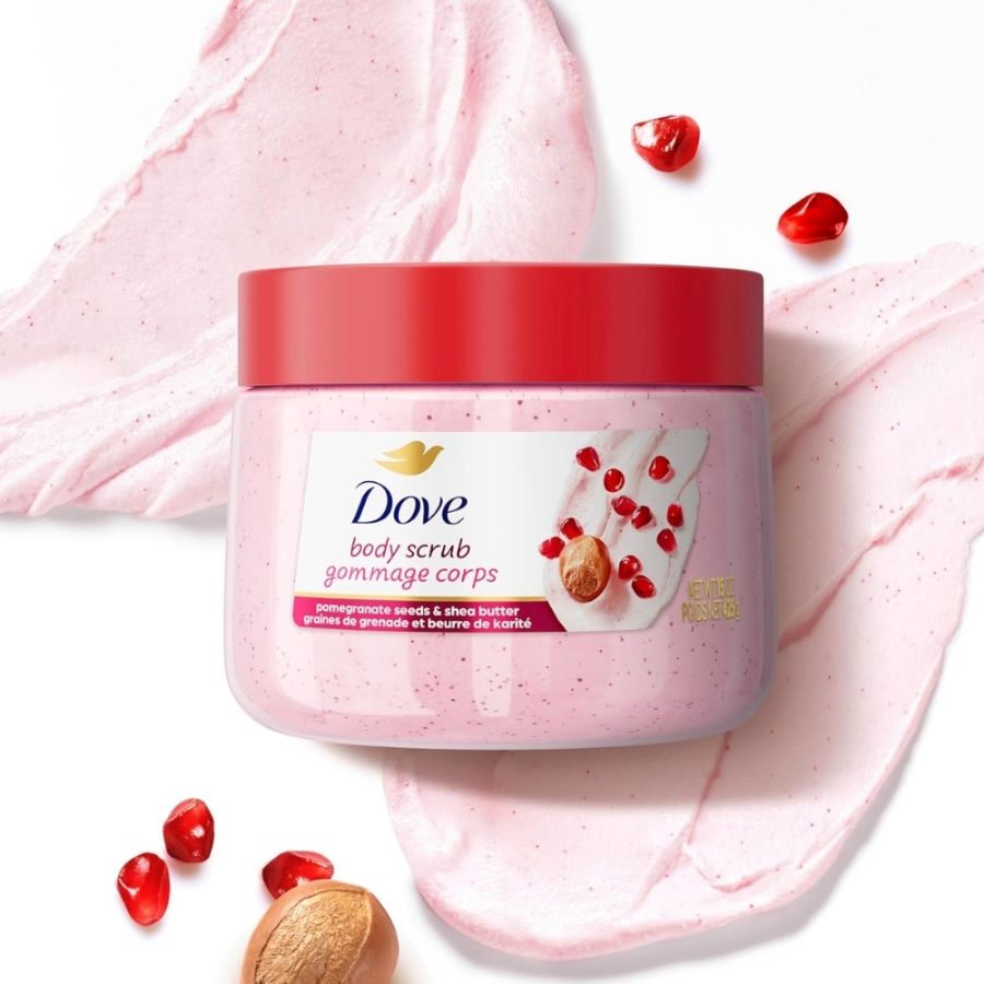 [Bản Mỹ] Tẩy Tế Bào Chết Dove Pomegranate Seeds & Shea Butter Body Scrub 425g – Làm Sạch Dịu Nhẹ, Dưỡng Ẩm & Hương Lựu Thơm Mát