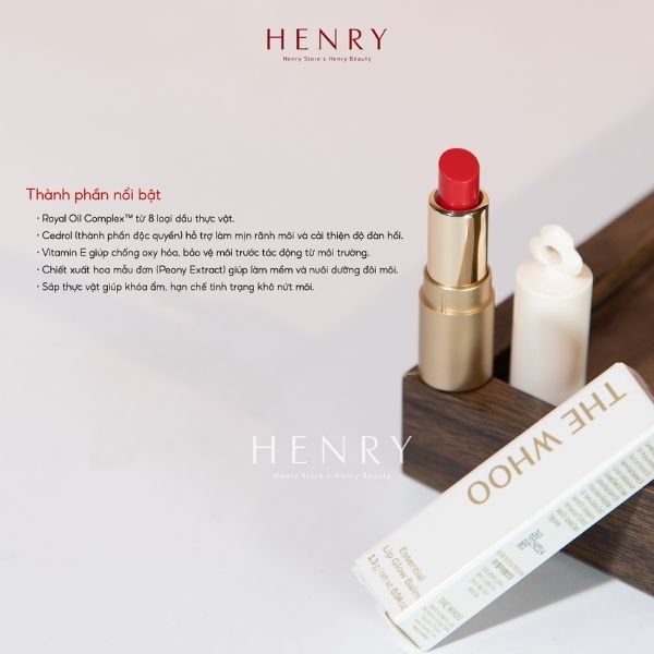 Son Dưỡng The Whoo Essential Lip Glow Balm Bloom Red 99 – Dưỡng Ẩm, Căng Mọng & Tô Điểm Sắc Môi Tự Nhiên