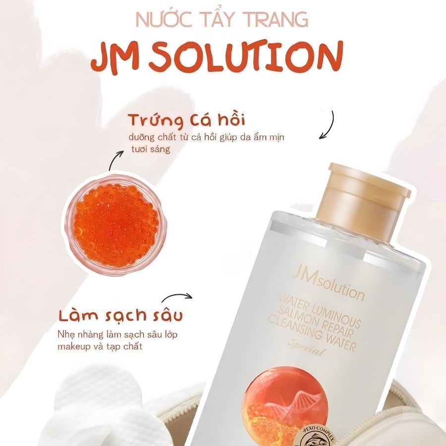 Nước Tẩy Trang JM Solution Trứng Cá Hồi Water Luminous Salmon Repair Cleansing Water 850ml – Làm Sạch Sâu, Dưỡng Ẩm & Dịu Nhẹ Cho Mọi Loại Da