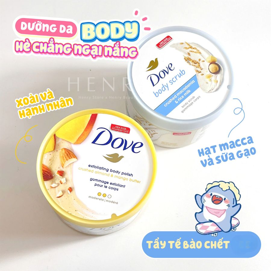 [Bản Mỹ] Tẩy Tế Bào Chết Dove Hương Hạnh Nhân & Bơ Xoài 298g Da Mịn Màng Như Em Bé