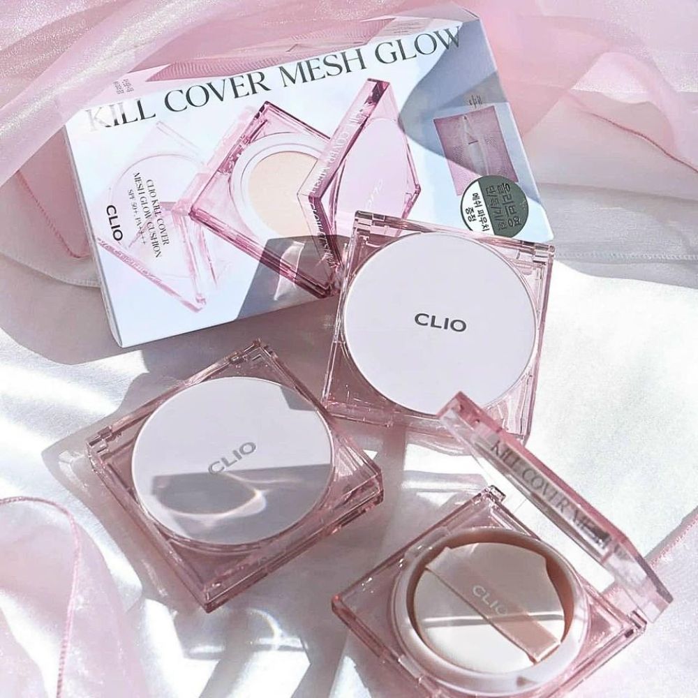 Cushion Clio Kill Cover Mesh Glow SPF50+, PA++++ #2BP Lingerie, #3BY Linen (Vuông Hồng, kèm 1 lõi))