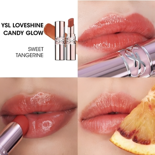 Son Dưỡng YSL Loveshine Candy Glow #12B Sweet Tangerine 3.1g – Hồng Đào Ánh Cam Tươi Tắn, Môi Căng Bóng Tự Nhiên