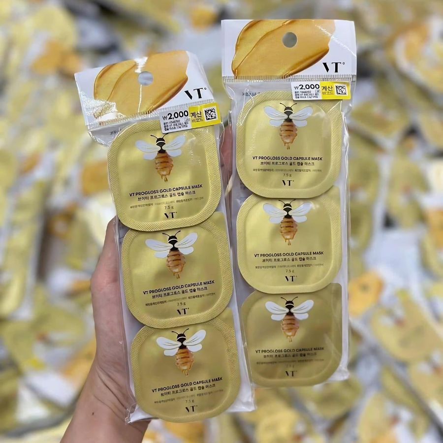 Set 3 Hộp Mặt Nạ Sữa Ong Chúa VT Progloss Gold Capsule Mask (7.5g x 3)