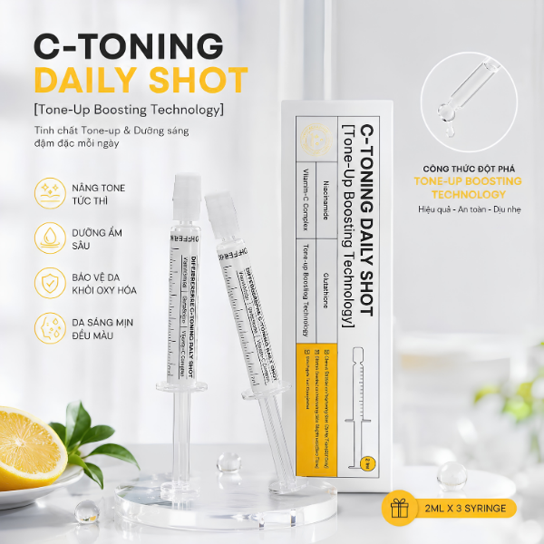 Hộp 2 Ống Tinh Chất Differ&Deeper C-Toning Daily Shot 2.5ml x 2 – Hỗ Trợ Làm Sáng Da, Cải Thiện Tông Màu Và Tăng Độ Rạng Rỡ